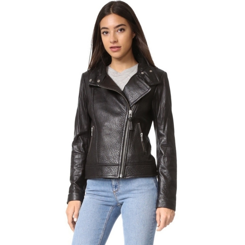 Mackage for Aritzia Black Textured Lamb Leather Moto Jacket